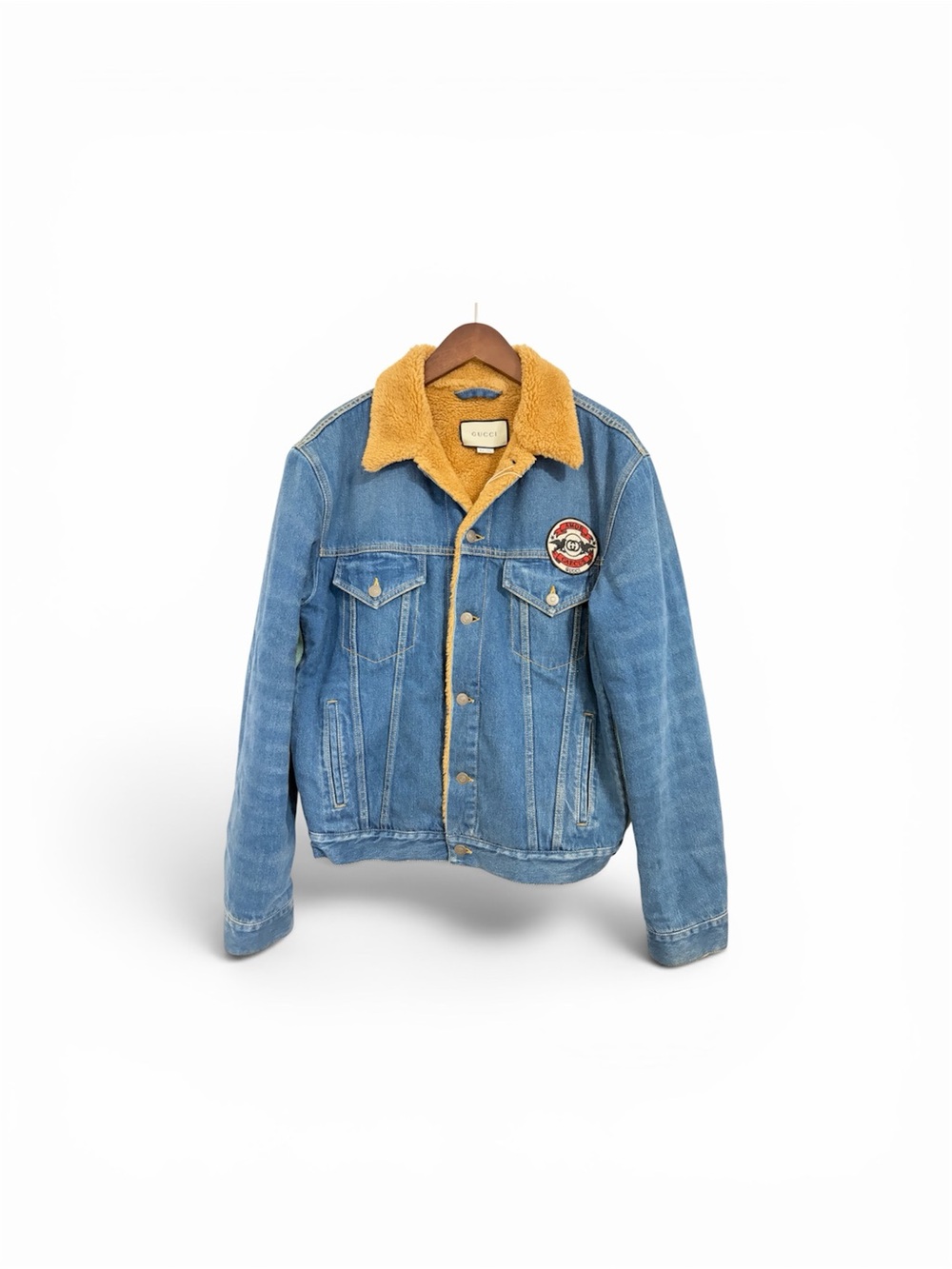 Gucci Blue Denim Jacket with Tan Sherpa Collar